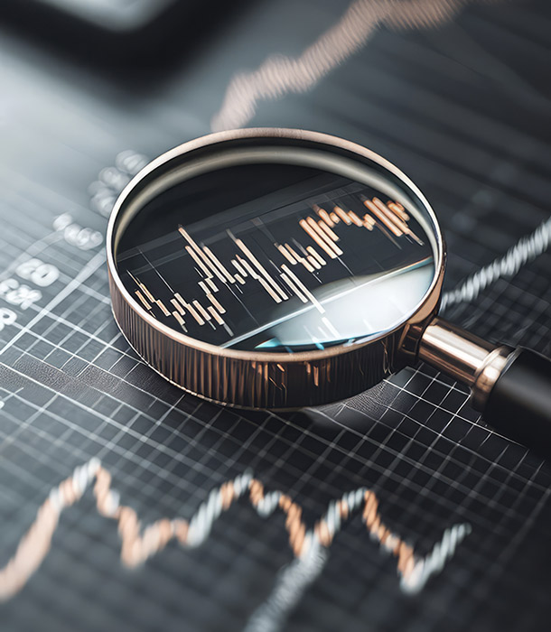 Magnifying glass over a financial graph